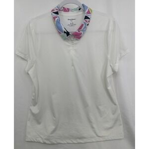 Tommy Bahama Women's White Patterned Color Short Sleeve Golf Polo Shirt XL